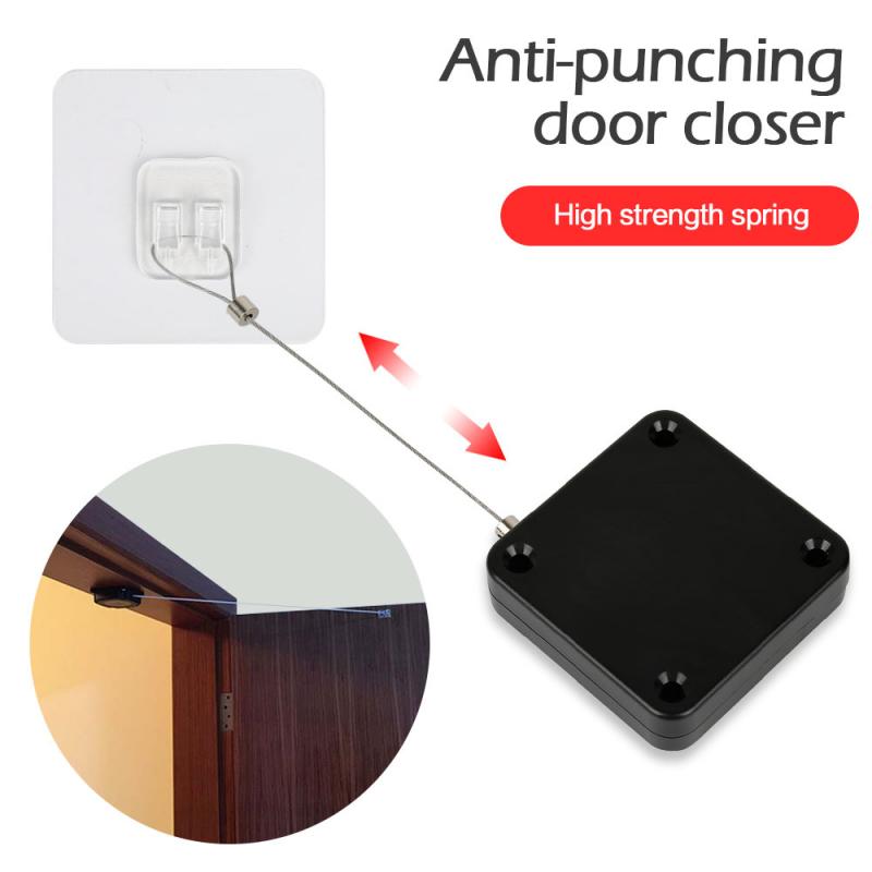 1pc Black Punch Free Automatic Sensor Door Closer Automatic Shutdown Device Non Punching Telescopic Sliding Door Device