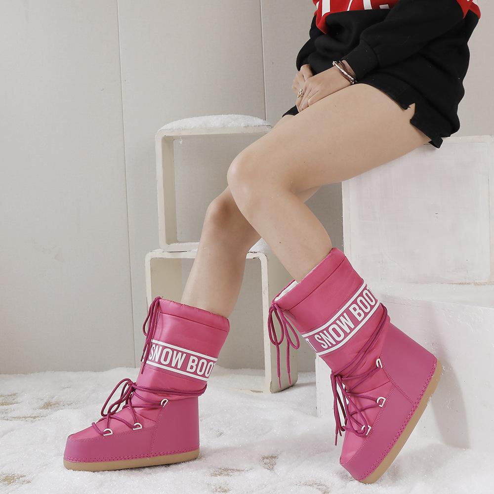 Women's thickened padded warm lightweight hiking mountaineering thick bottom waterproof non-slip sports and leisure long snow boots cotton shoes