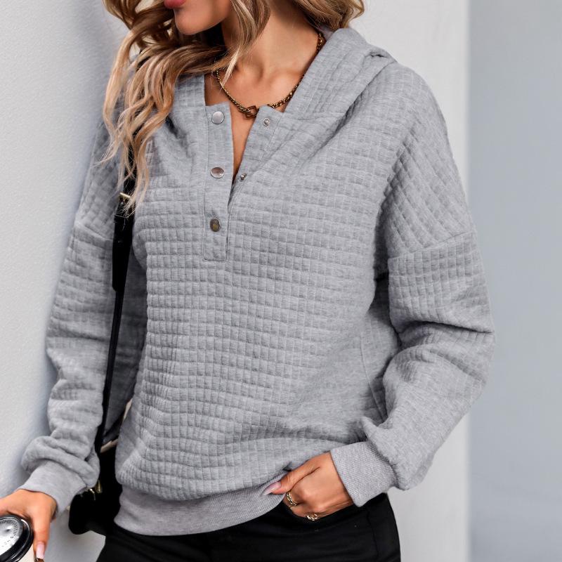 TikTok Women's Textured Hooded Long Sleeve Sweatshirt - Autumn/Winter 2026 European American Loose Casual Top