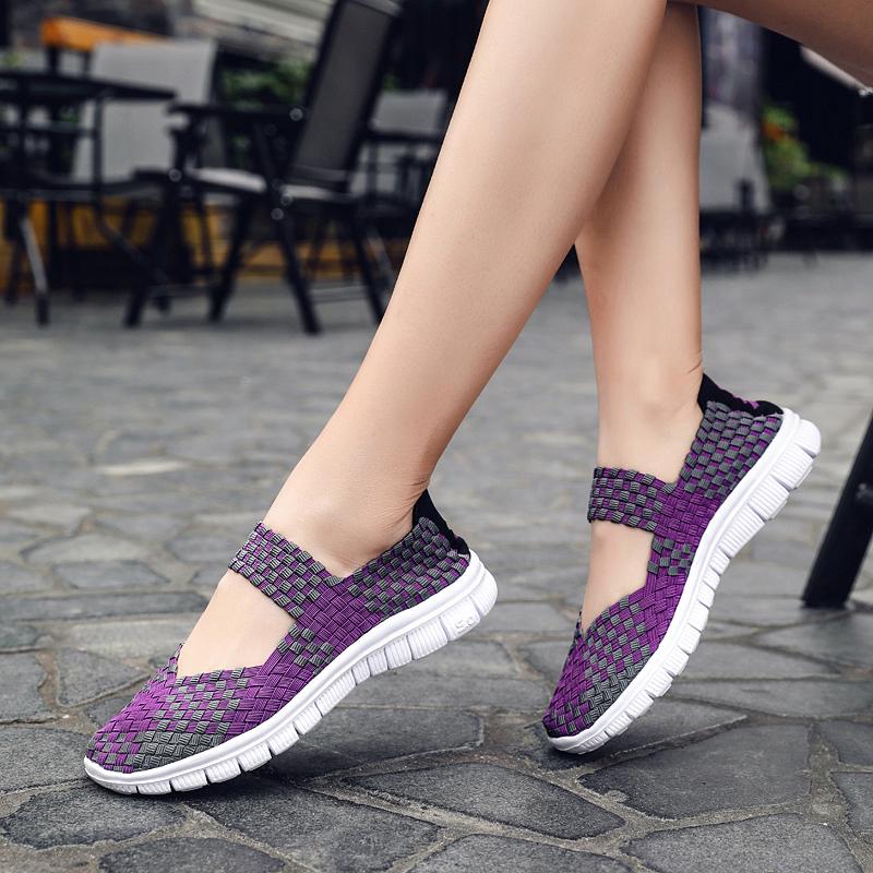 Women's Casual Running Breathable Knitted Mesh Fabric Dance Sneaker Shoes