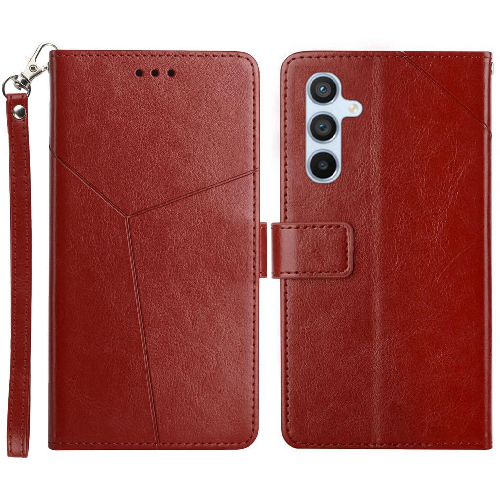 For Samsung Galaxy A26 5G Case with Wrist Strap Y Shaped Lines Imprint Leather Phone Cover