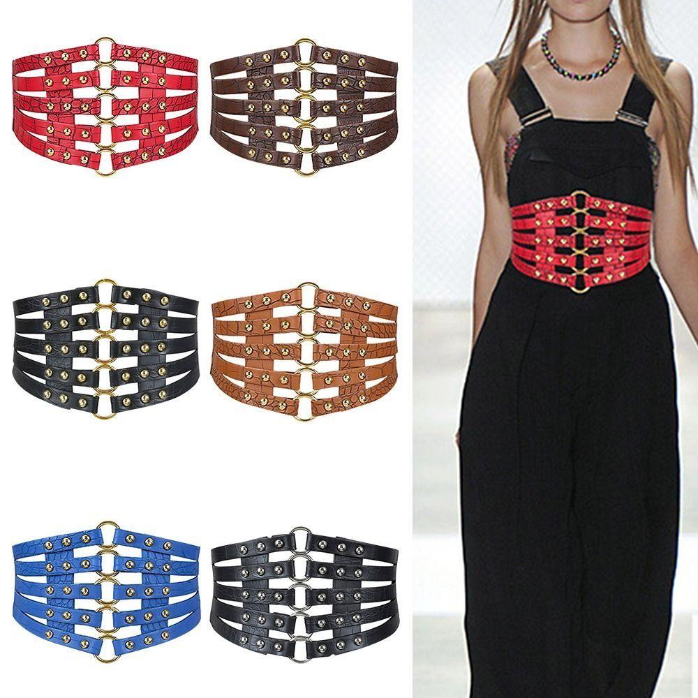 Rivet Decoration Wide Belts Hollow Out Design Corset Belt Fashion Decorative Belt Body Shaper