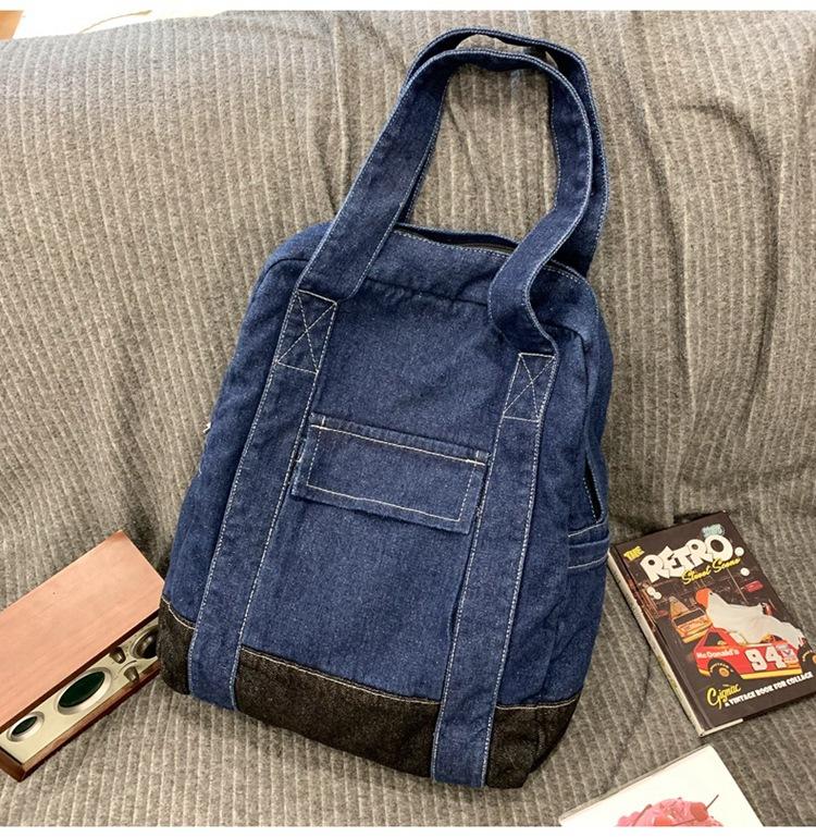 Schoolbag new street trend retro denim backpack lazy style shopping light shoulder cross tote bag