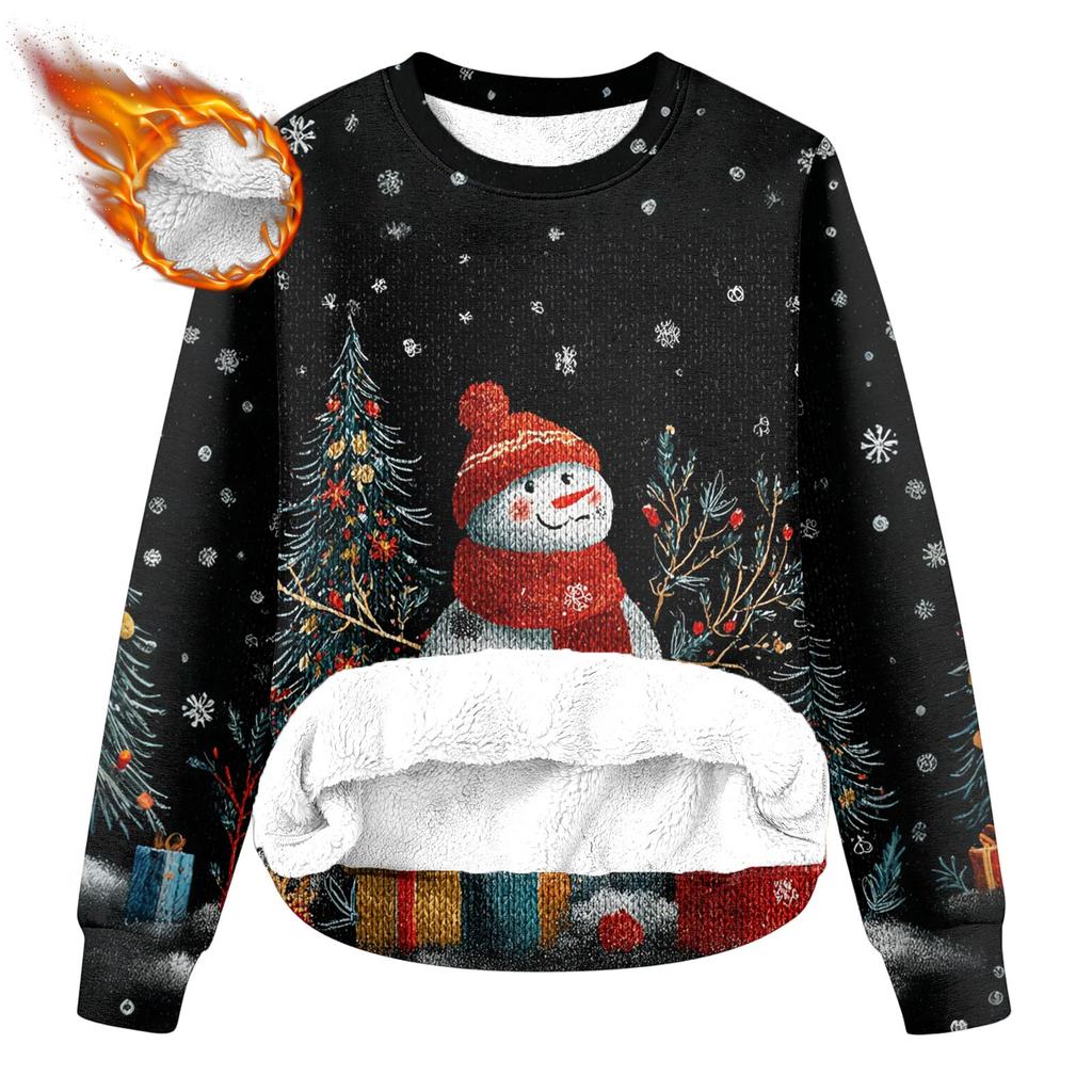 Women's Fashion Casual Long Sleeve Christmas Printed Round Neck Top Sweatshirt