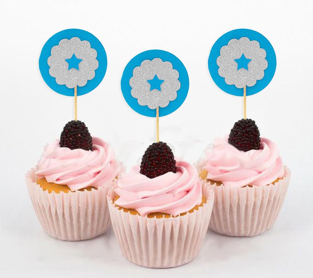 Darling Souvenir | Toppers de cupcake em formato de estrela com glitter | Decorações de sobremesa para festa de chá de bebê e casamento - Pacote de