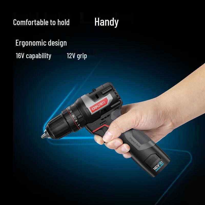 Deli 16V Cordless Brushless Impact Drill CN Plug (adapter Included)