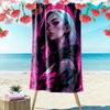 Tattooed Cyberpunk Girl Neon Pink Art Beach Towel Quick-drying for Travel Outdoor Sports Jogging Beach and Swimming