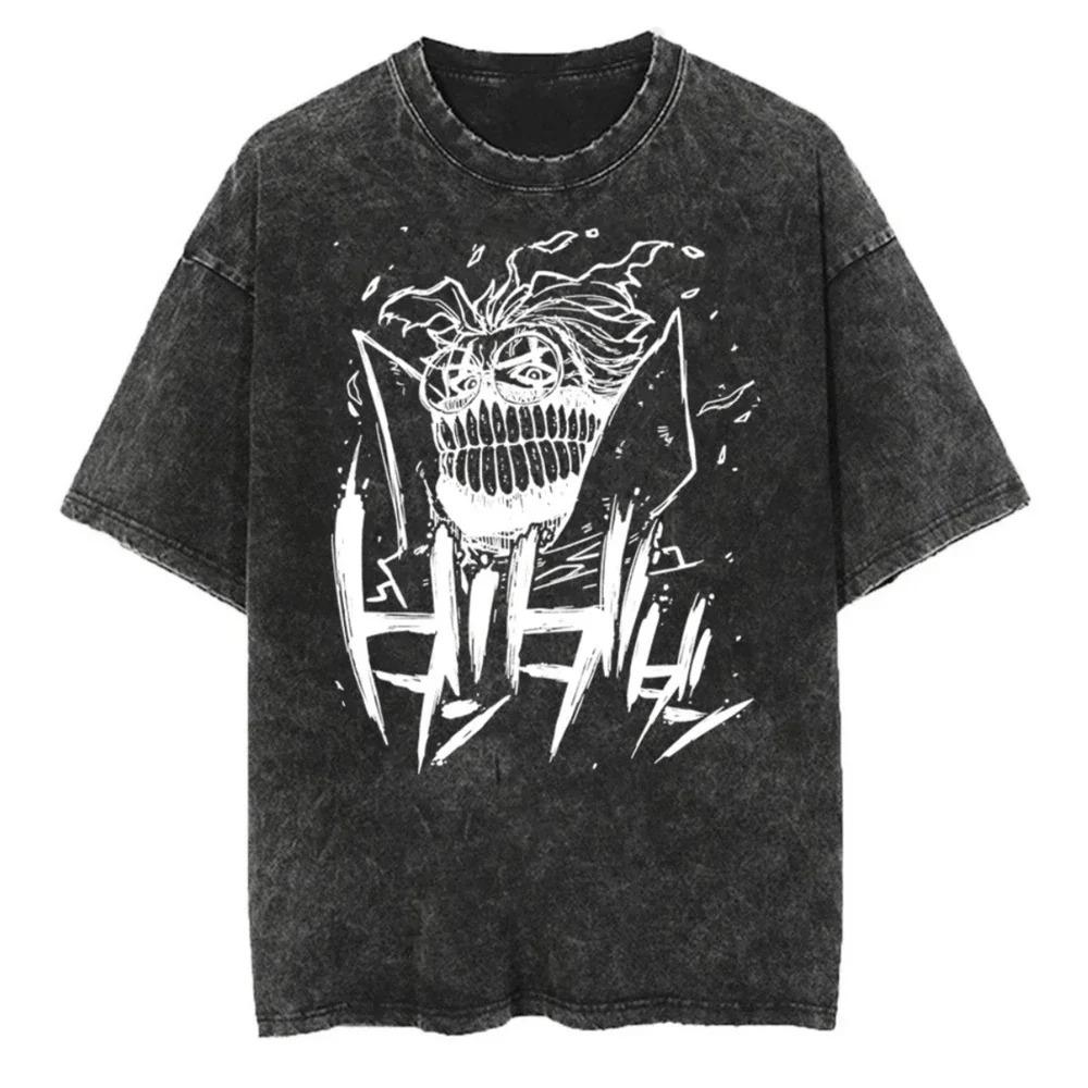 Anime Graphic T-shirts Streetwear Vintage Washed Cotton Oversized T Shirt for Men Loose Short Sleeve Tees Tshirt