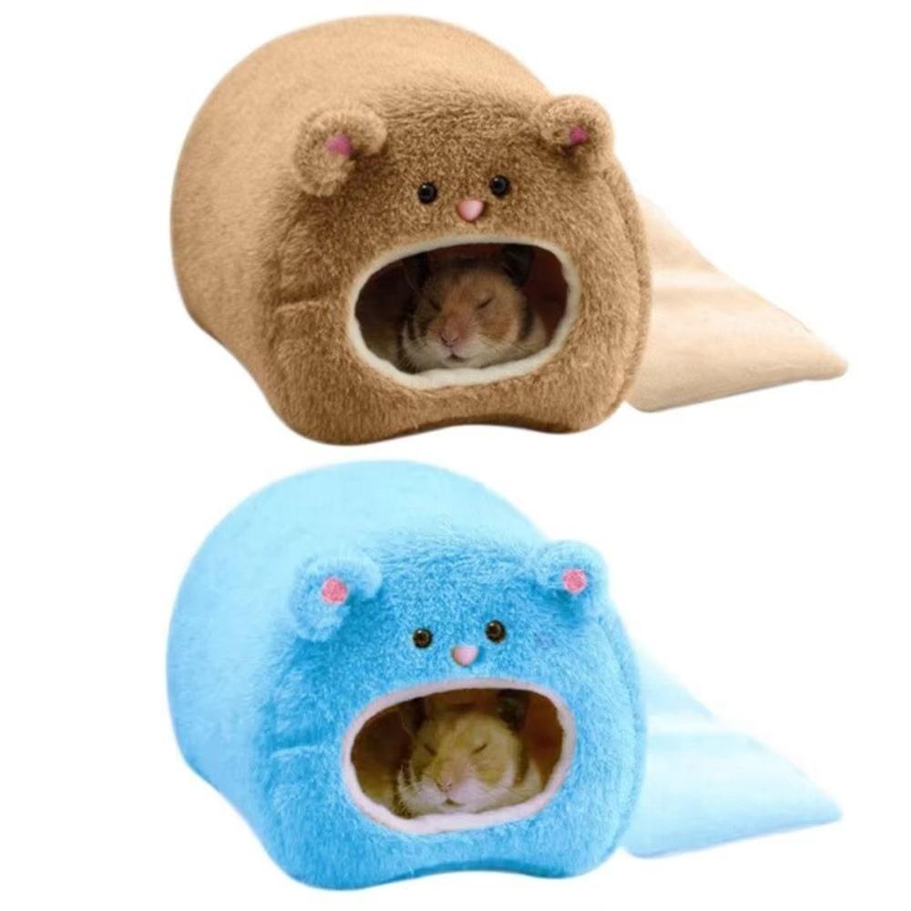 Cartoon Bear Shape Hamster Warm Bed Cozy Cute Pet Sleep Nest Fleece with Mat Small Pet House Small Pet