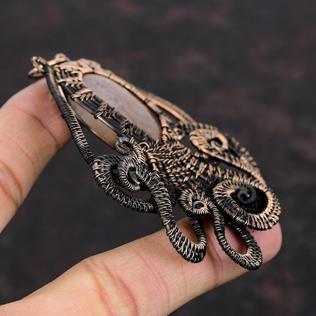 Sunstone Pendant Copper Wire Wrapped Pendant Sunstone Octopus Jewelry Original Gemstone Pendant Copper Jewelry Handmade Pendant Gift For Mom