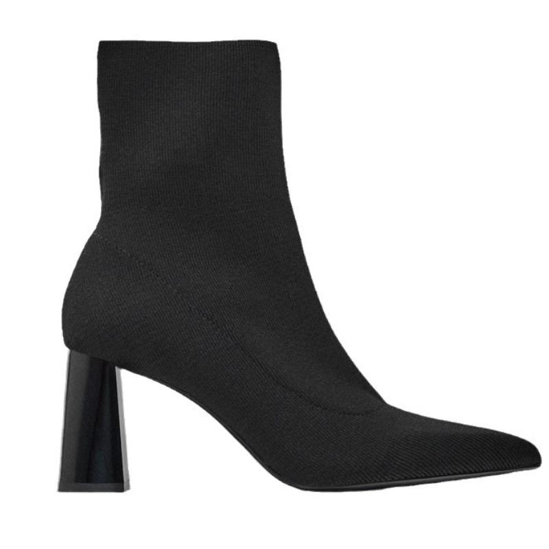 NEW 2025 Elastic Fabric Sock Boots Women Comfortable Square Toe Chunky Heeled Designer Ankle Short Boots Botines Para Mujeres