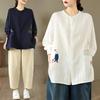 Women's 2025 Cotton Gauze Round Neck Long Sleeve Loose Embroidery Shirt