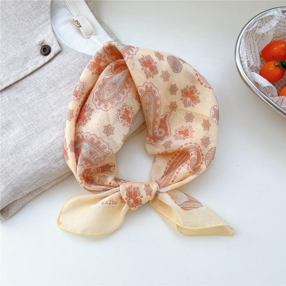 Floral Cotton Linen Print Scarves Cashew Square Handkerchief Simple Small Square Scarf  Outdoor