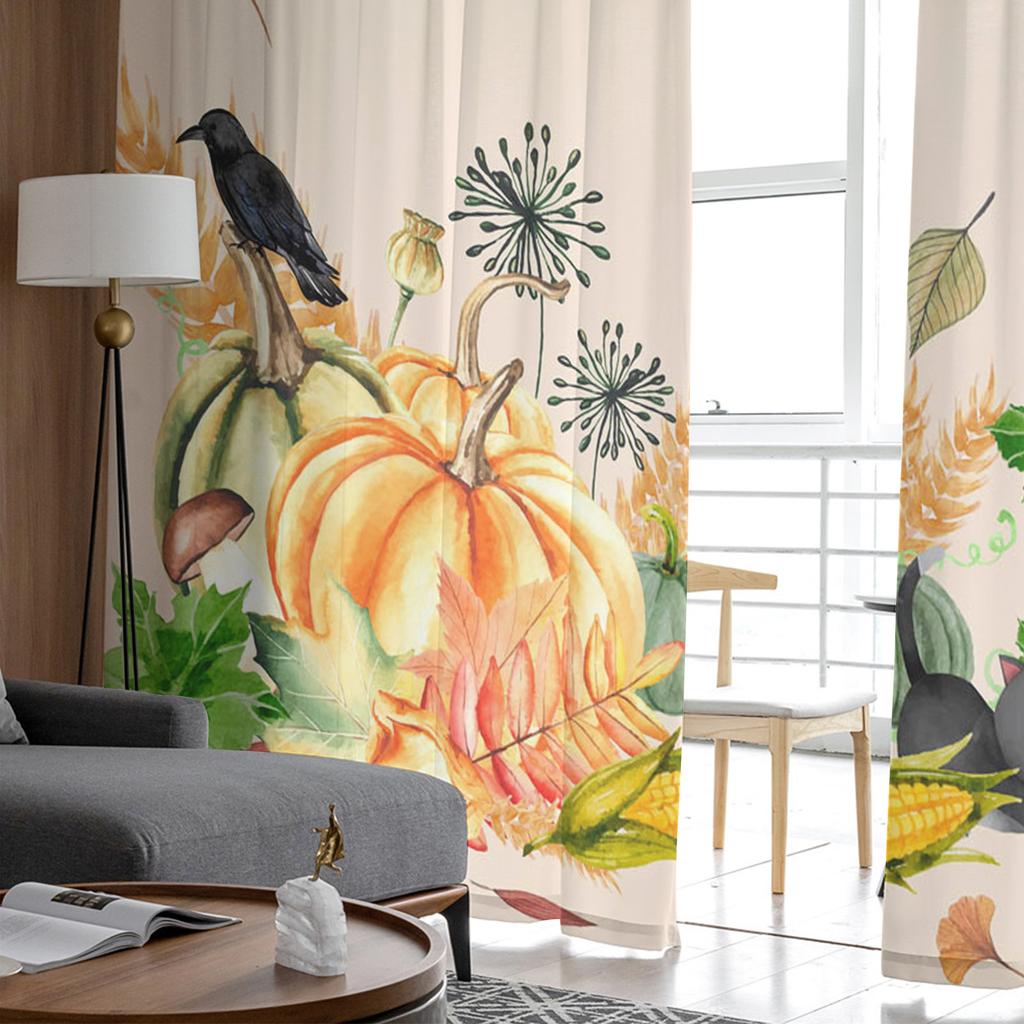 Frucht Ahornblatt Krähe Katze Tüll Vorhänge zur Wohnzimmerdekoration Modern Chiffon Transparent Voile Küchenvorhang
