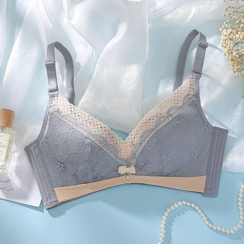 

Baby cotton new bra thickened and gathered on lace simple and comfortable bra 85A синій