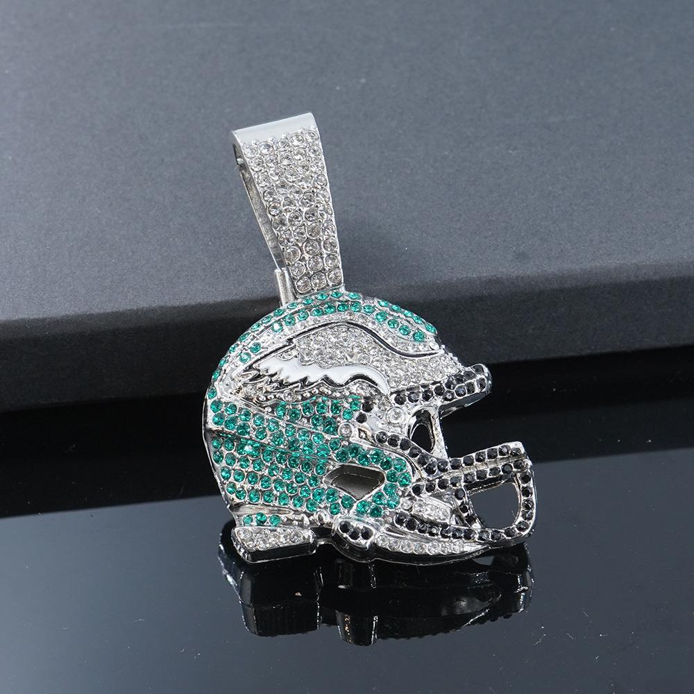 Hip Hop Diamond NFL Football Helmet Pendant Alloy High Quality Electroplated Hip Cuban Chain Necklace Pendant Ornament