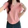 Korean Version of Irregular Hem Slim Fit Inside V-neck Short-sleeved T-shirt for Women In Summer Waist-hugging Base Shirt Pure Short Top