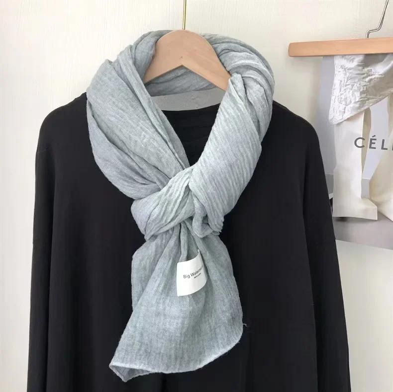 Super Soft and Plain Cotton and Linen Scarf for Women In Autumn and Winter Thin and Artistic Style Retro Warm Shawl Solid Color