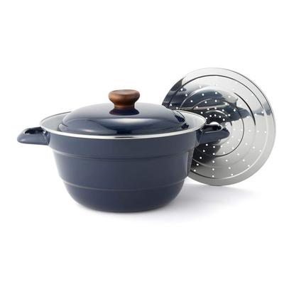 Fuji Emaye Tencere 27cm Latalı Lacivert Haşlama/Kısık Pişirme/Buharlama/Kızartma Çok Fonksiyonlu İki Elle Kullanılan BMP-27FW/N