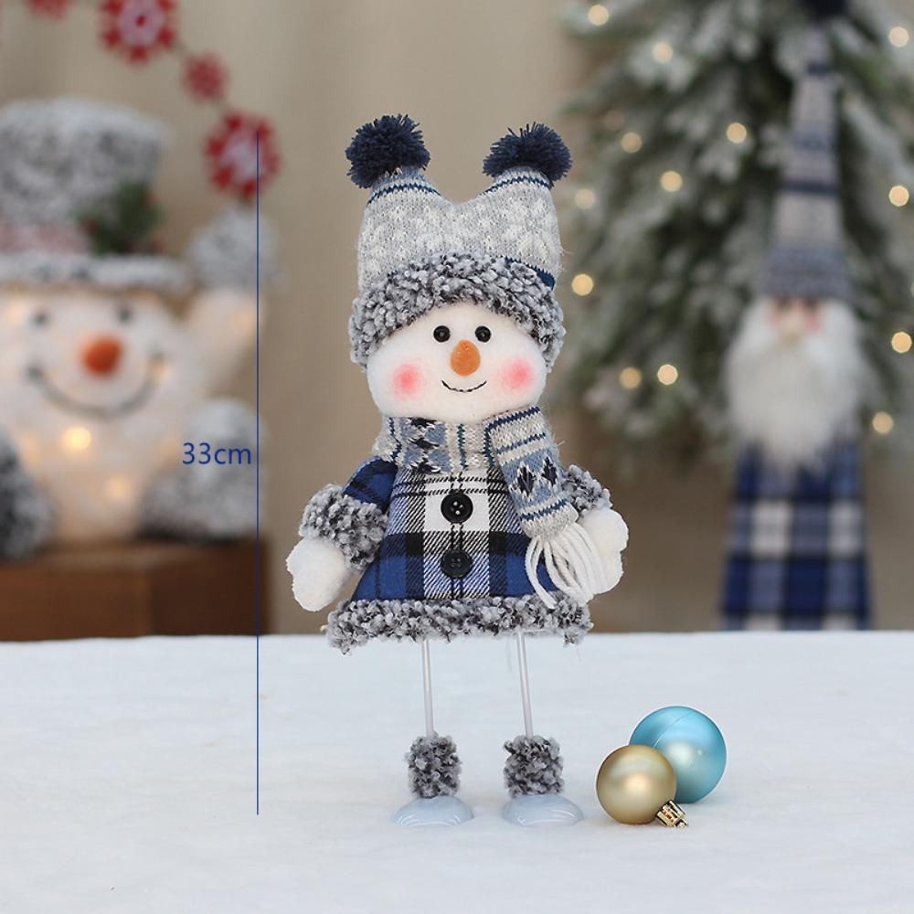 Cute Cloth PP Cotton Snowman White&Blue Soft Snowman Blue Plaid Christmas Decor Dolls Christmas Desktop Decoration