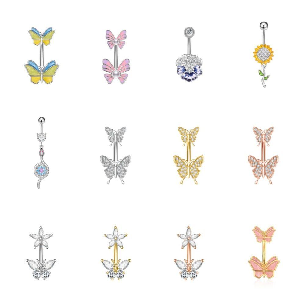 Butterfly Body Piercing Jewelry Sunflower Heart Belly Button Ring  Party Decoration
