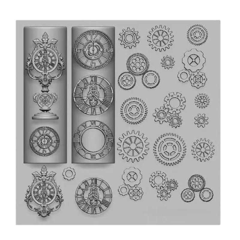 Exquisite Clock Gears 3D Silicone Nails Mold For Nail Charms Diy Nail Art Decorations Soft Stamping Mold Manicure Design Tools