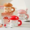 Meisjeshart cartoon schattige paddenstoel keramische mok met deksel souvenir hoge waarde creatieve keramische mok koffiekop