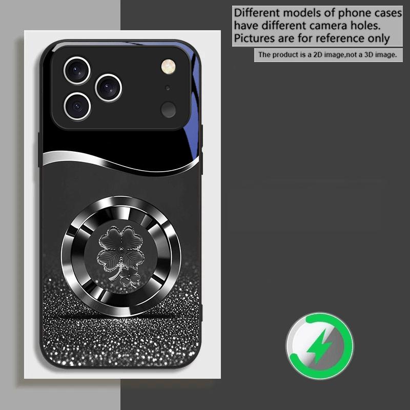 

Фиолетовый четырехлистник Для iPhone 16E 15 Pro 14 13 Plus 12 mini 11 15Pro 14Max XR Xs X 8 Plus 16 Для Magsafe Стеклянный чехол для телефона iPhone 13 mini