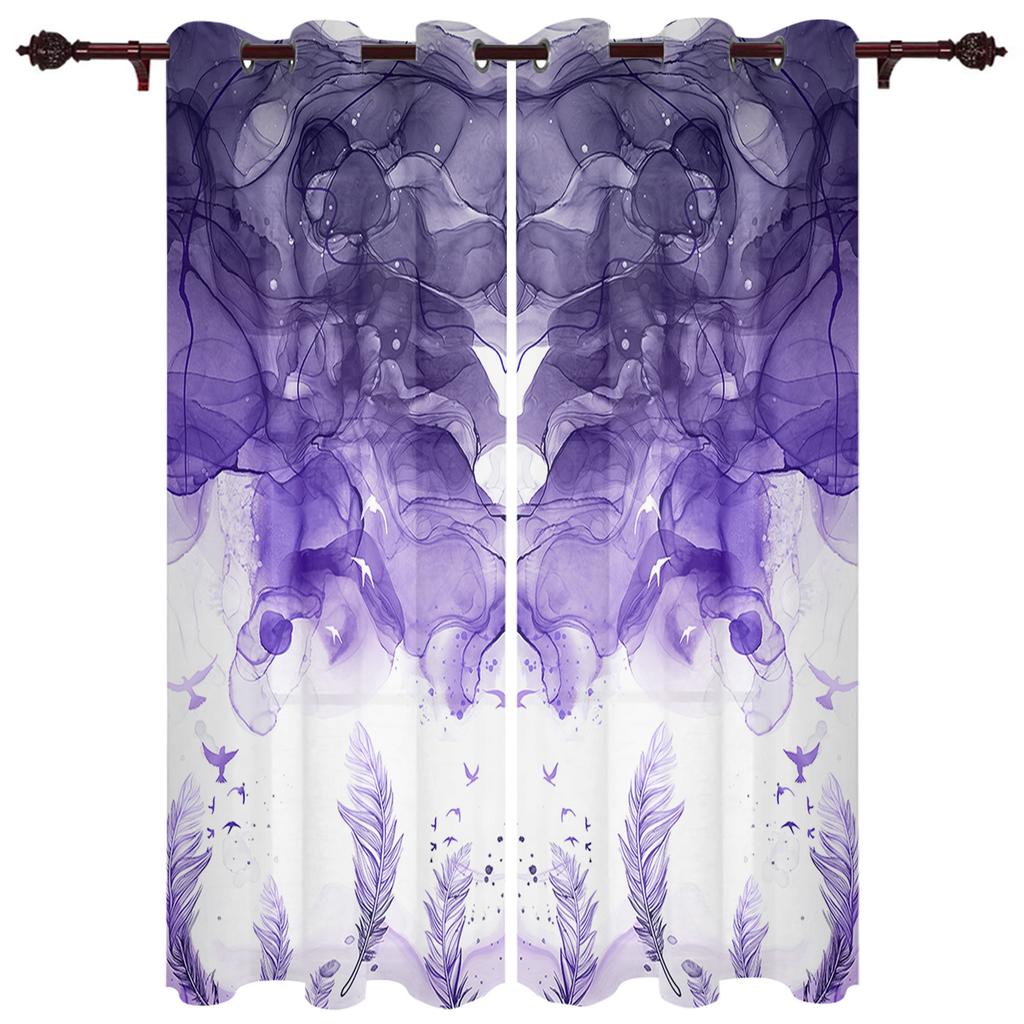 Purple Feather Watercolor Curtains Bedroom Living Room Drapes Kitchen Children Window Curtain Home Decor Modern Made Of Polyester Washable Area Ready