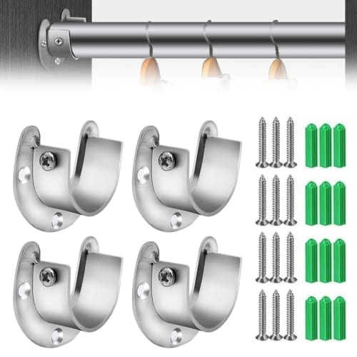 JnTech Closet Rod Support Hardware, U-Shaped Closet Pole Socket, Flange Rod Holder, Fits 32mm/25mm Rod Diameter, Stainless Steel, Fixed Shower Rod, Ha