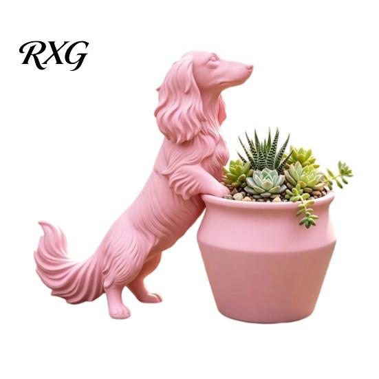 Décoration d'Art de Jardin Moderne Cache-pot Teckel à Poil Long Imprimé 3D, Pot de Fleurs Chien Mignon pour Cactus Plantes d'Air Pot de Fleurs Succulentes, Décoratif