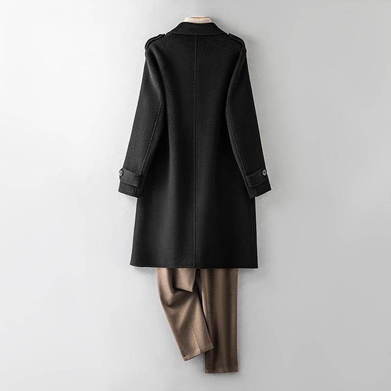 Neuer Herrenmantel aus 100% Wolle, langer handgefertigter Mantel ohne Kaschmir, doppelseitiger hochwertiger Wollmantel