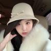 Autumn and Winter Face Showing Small Wool Basin Hat for Women  Retro Hepburn Style Bow Top Hat  Elegant White Woolen Fisherman Hat