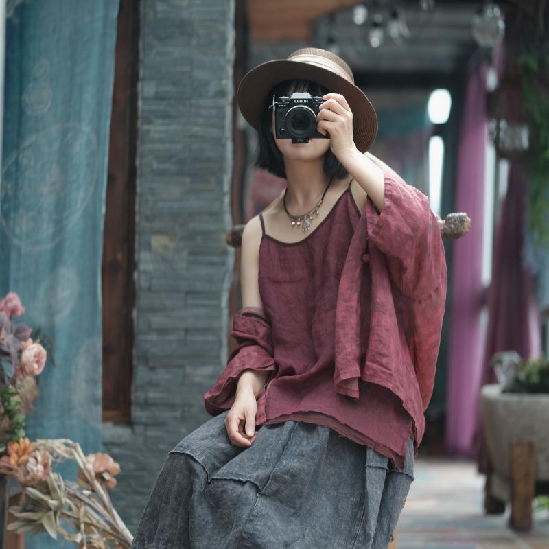 Vielseitiges Ramie-Camisole mit ausgefransten Kanten - Zen-Stil 2050.