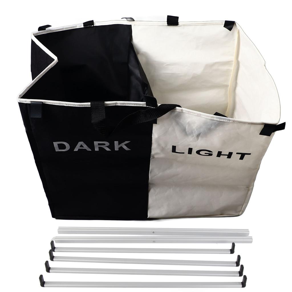 Double Laundry Hamper 2 Section Large Capacity Foldable Laundry Hamper Cloth Basket with Aluminum