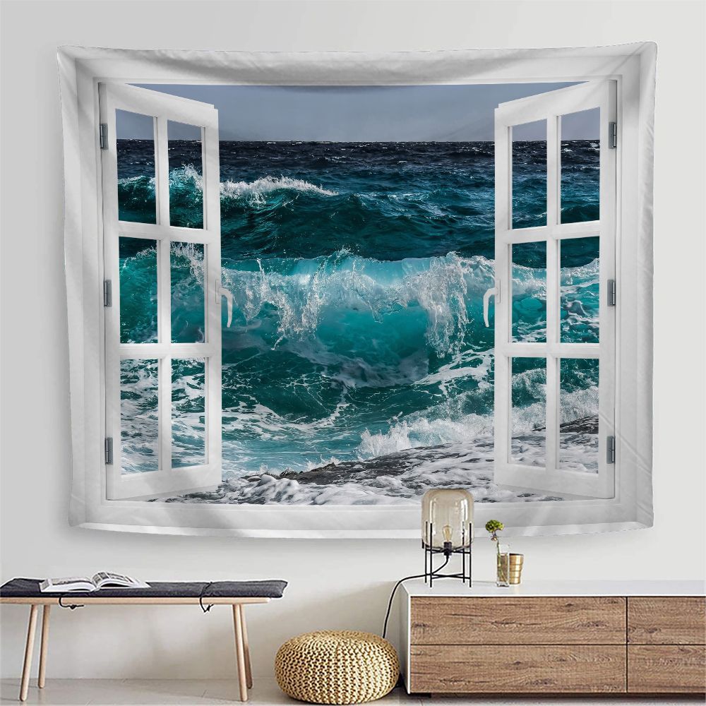 Window View Tapestry for Photography Background Fabric, Room Decorations Digital-printed Polyester Tapestries Living Rooms