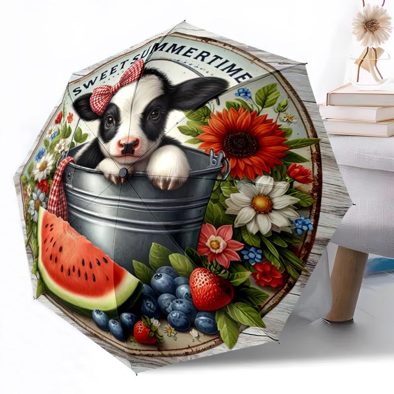 Cows in Flower Field Outdoor Automatic Umbrella Retractable Design with 8-Rib Durability Lightweight Perfect Gift for Friends Family