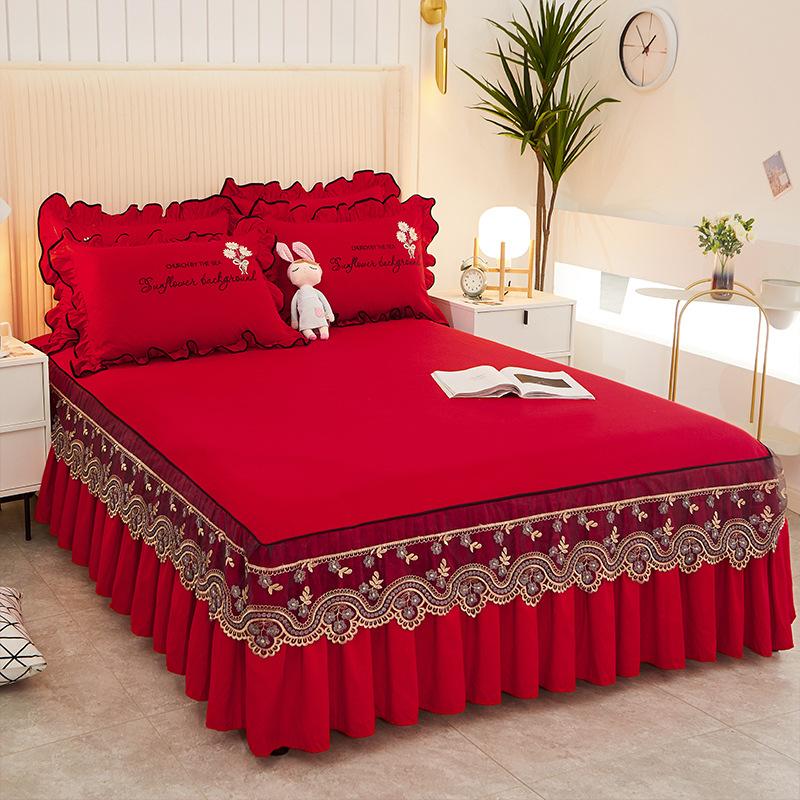 

Сплошная кружевная юбка-кровать из матового кружева, толщина 1,5, 1,8 м, нескользящее одинарное двойное покрывало 1.8x2.0m 3pcs