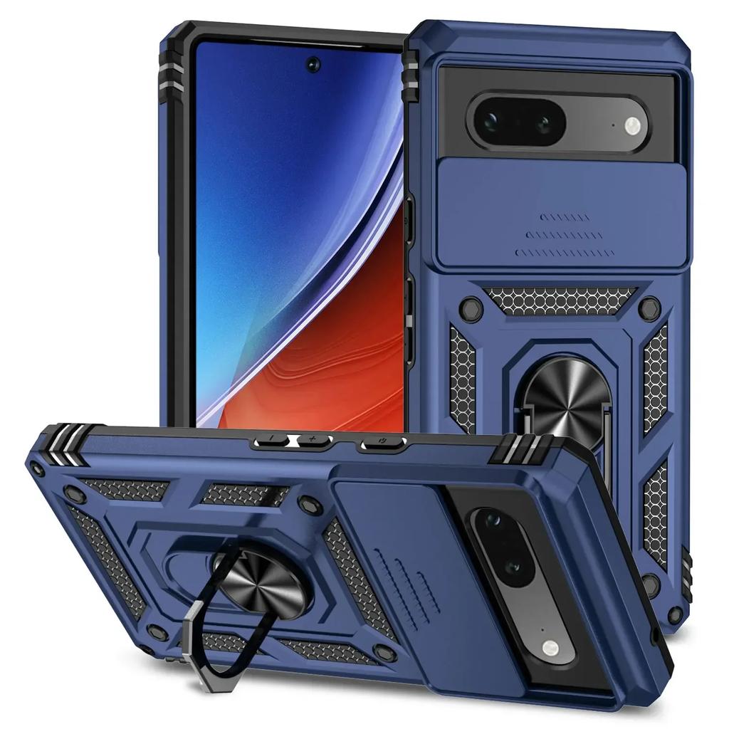 For Google Pixel 9 Pro XL Case Ring Holder Armor Shockproof Coque For Google Pixel 9 8 7 6 Pro 8A 7A 6A Slide Lens Protect Cover