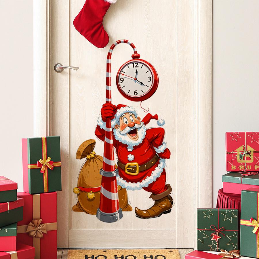 Cartoon Santa Claus Wall Stickers Removable PVC Holiday Decoration Suitable for Nursery and Kids Room Home Decoration