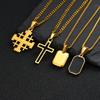 Men's Stylish Gold Color Necklace, Stainless Steel Geometric Cross Pendant Necklace, Vintage Fashion Jewelry Gift To Father