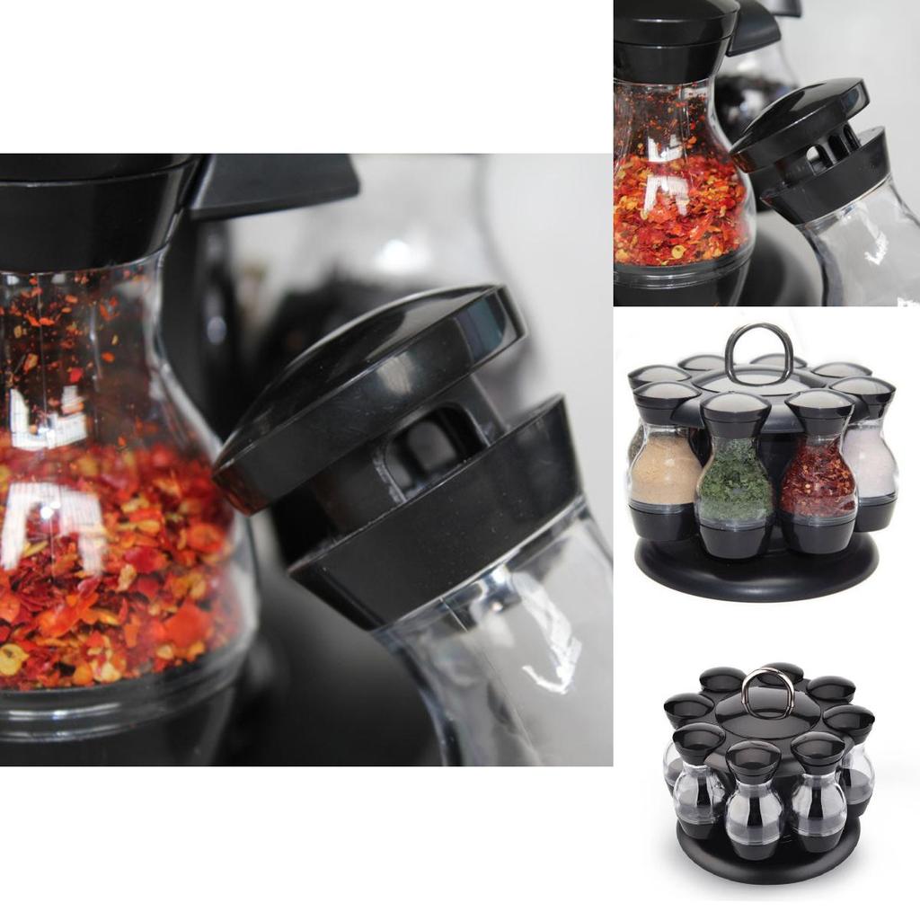 Rotatable Spice Rack With Solid Seasoning Bottles For Kitchen Storage And Dining Use