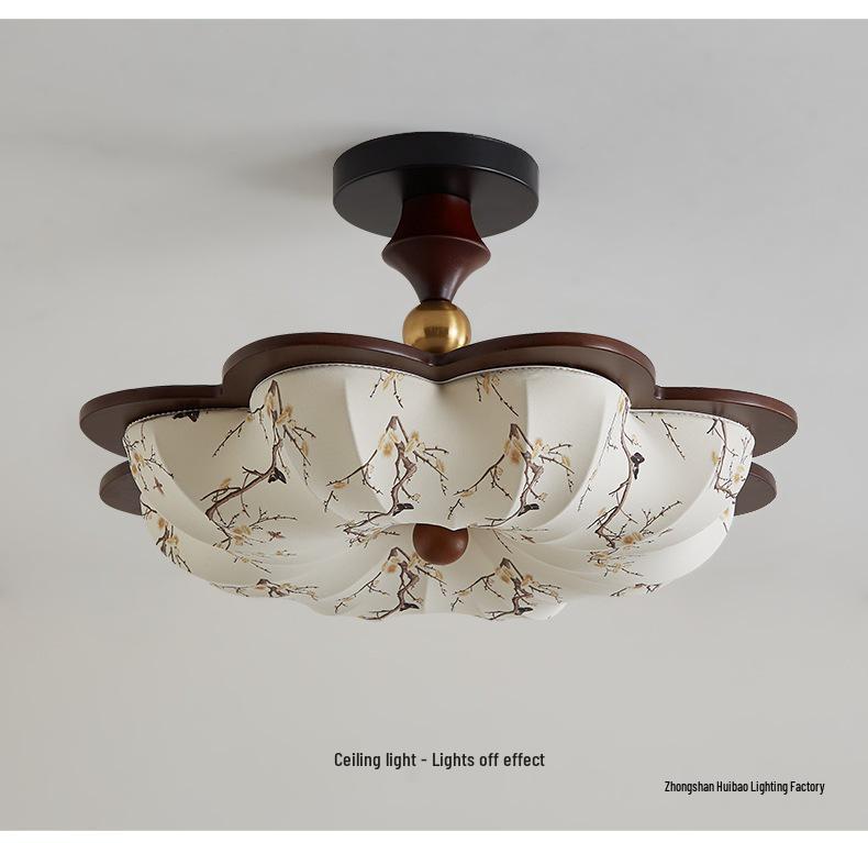 Chinese Song Dynasty Chandelier: Retro Fabric & Walnut Wood Zen Ceiling Light