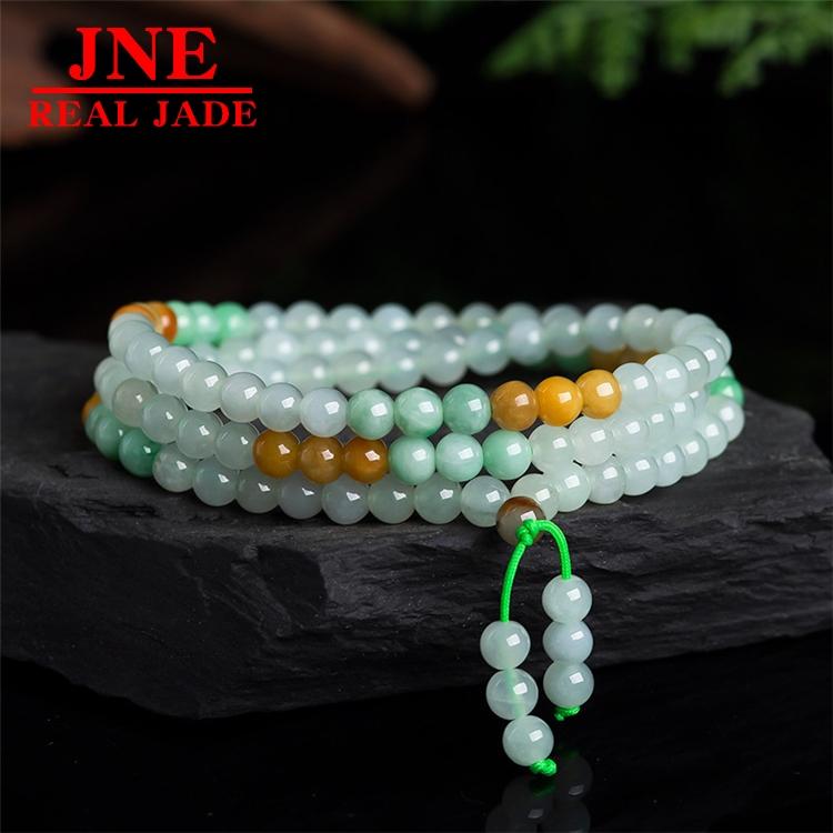 Natural Myanmar Jadeite 5.5mm Jade Bead Necklace Glutinous Ice Jade Bracelet Sweater Chain Women's Three-Ring Bracelet