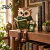 Accenti Arredamento Casa Rustico 2 Pezzi Civetta da Lettura Figure in Resina, Statuetta da Appoggio per Libreria con Occhiali Stile Vintage e Libro, Ornamento da Scrivania