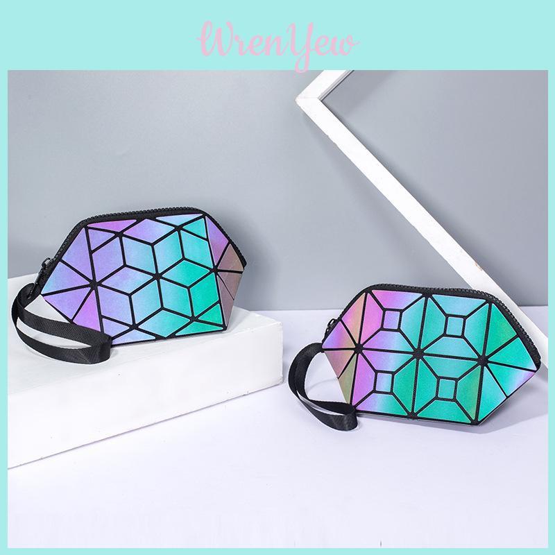 Women Pu Night Light Handbag With Geometric Pattern And Storage Functionality