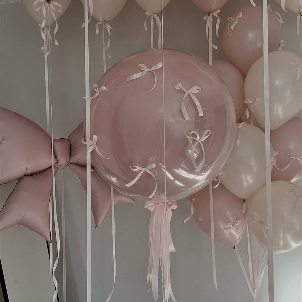 Rosa Schleife Liebe Ballon Set Transparenter BOBO Ballon Rosa Band Schleife für Geburtstag Hochzeit Babyparty Muttertag Ballon Dekoration