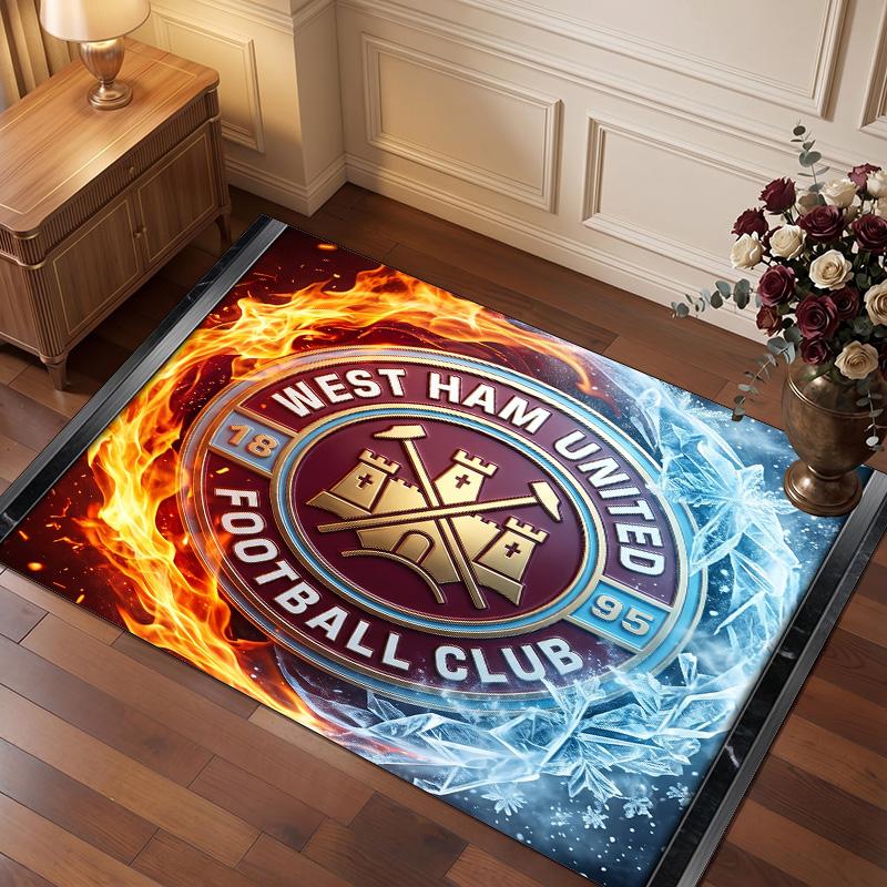West Ham United Voetbal Print Kristal Fluweel Tapijt, Comfortabel Waterabsorberend Antislip Binnen Vloerkleed