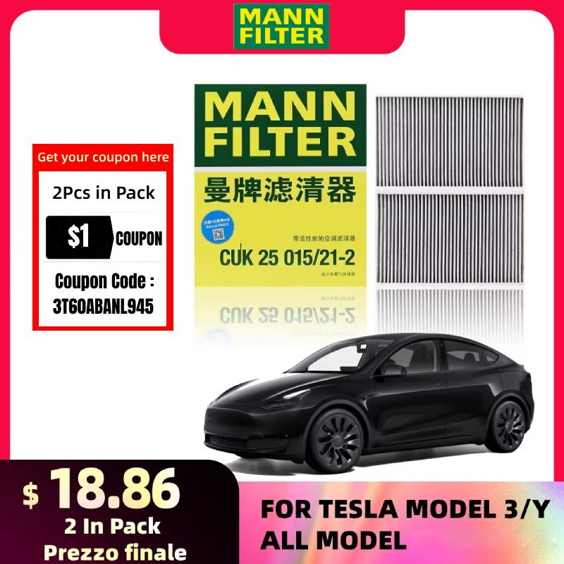 For Tesla Model 3 Model Y EV MANN FILTER CUK25015/21-2 2PCs Activated Carbon Built-in Cabin Filter 1107681-00-A 1107681-00-B