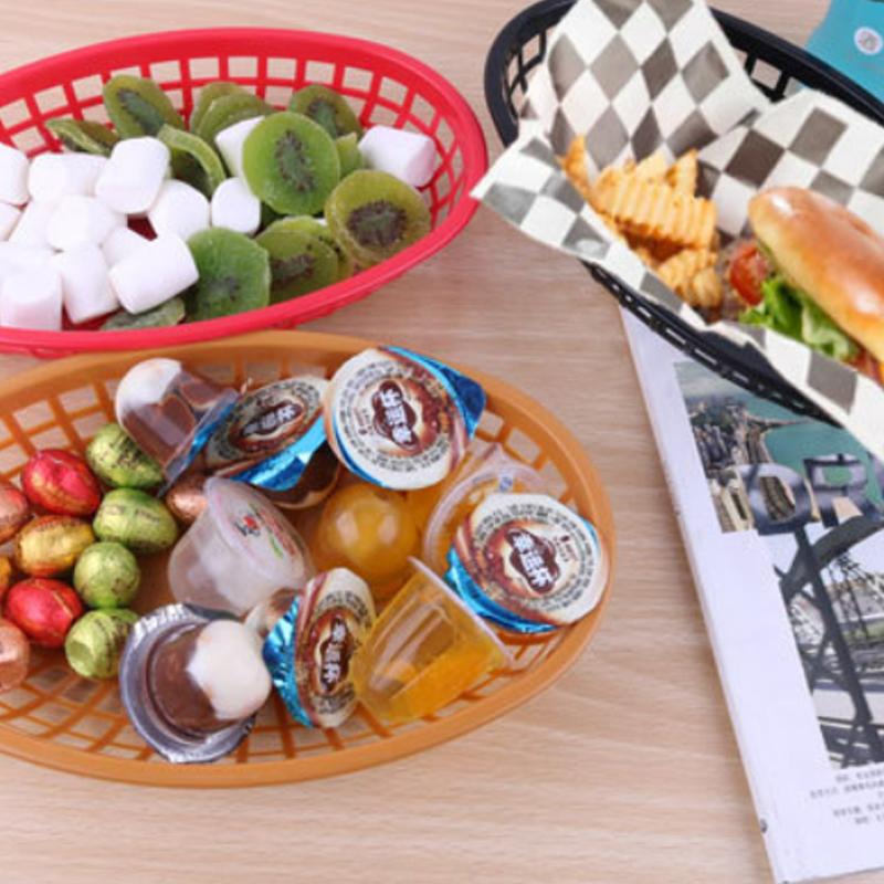 1Pc Storage Basket Retro Style Plastic Colour Desktop Storage Unique Hollow Out Snack Plate Drain Basket